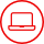 círculo vermelho com o contorno de um laptop vermelho dentro dele.