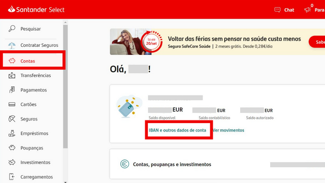 Consultar IBAN nos canais digitais Santander