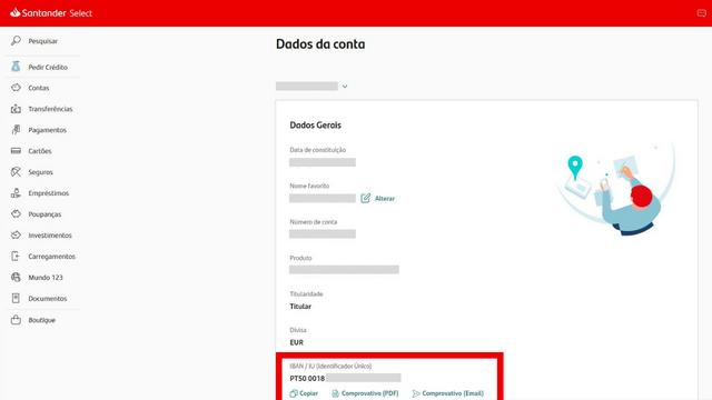 Consultar IBAN nos canais digitais Santander