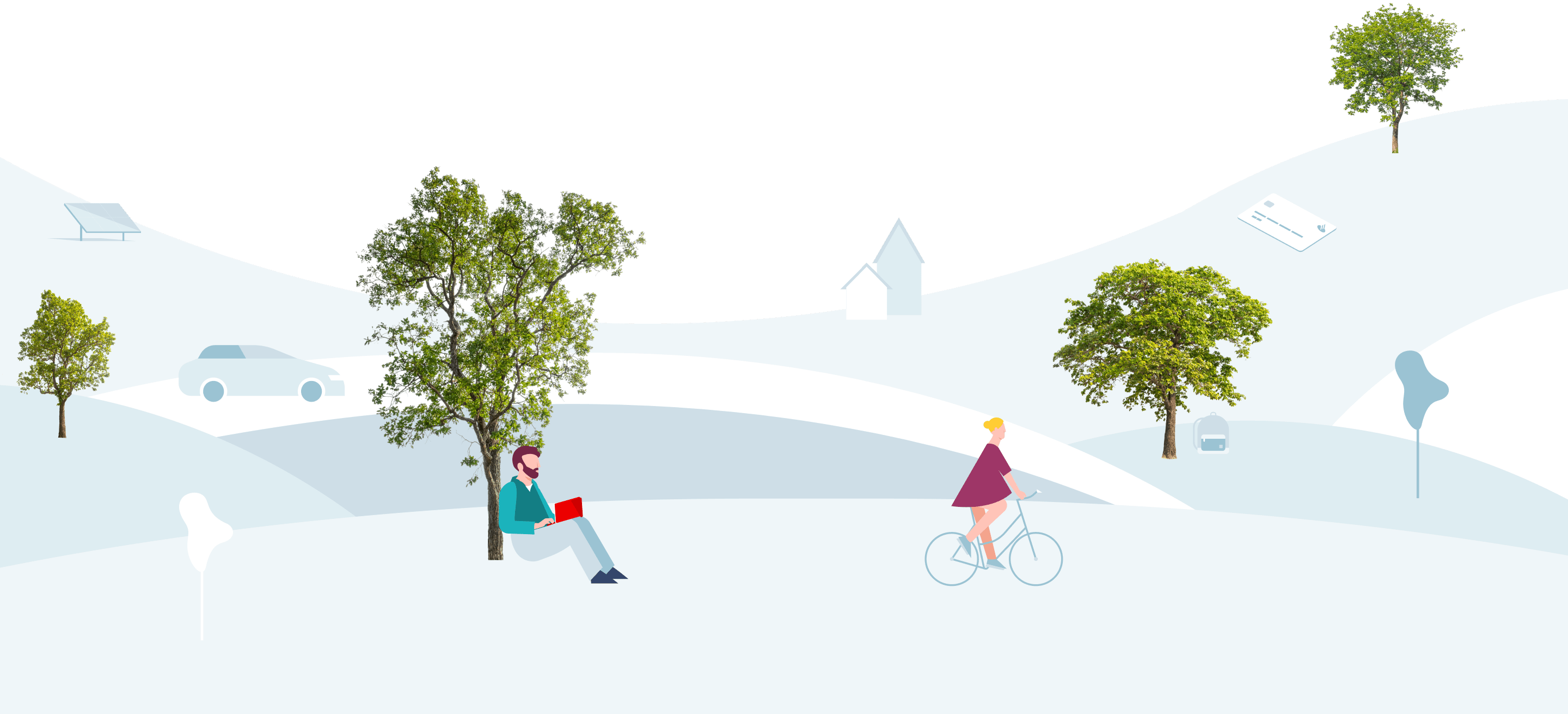 imagem de montes com arvores e uma pessoa a andar de bicicleta