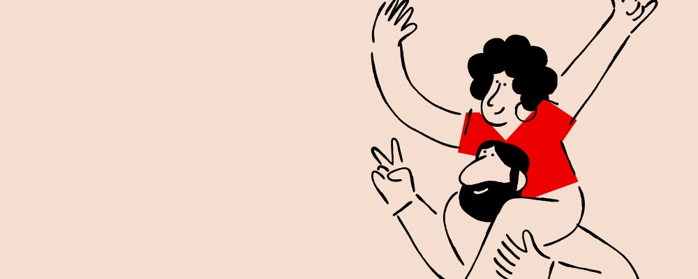 ilustração de criança às cavalitas de adulto