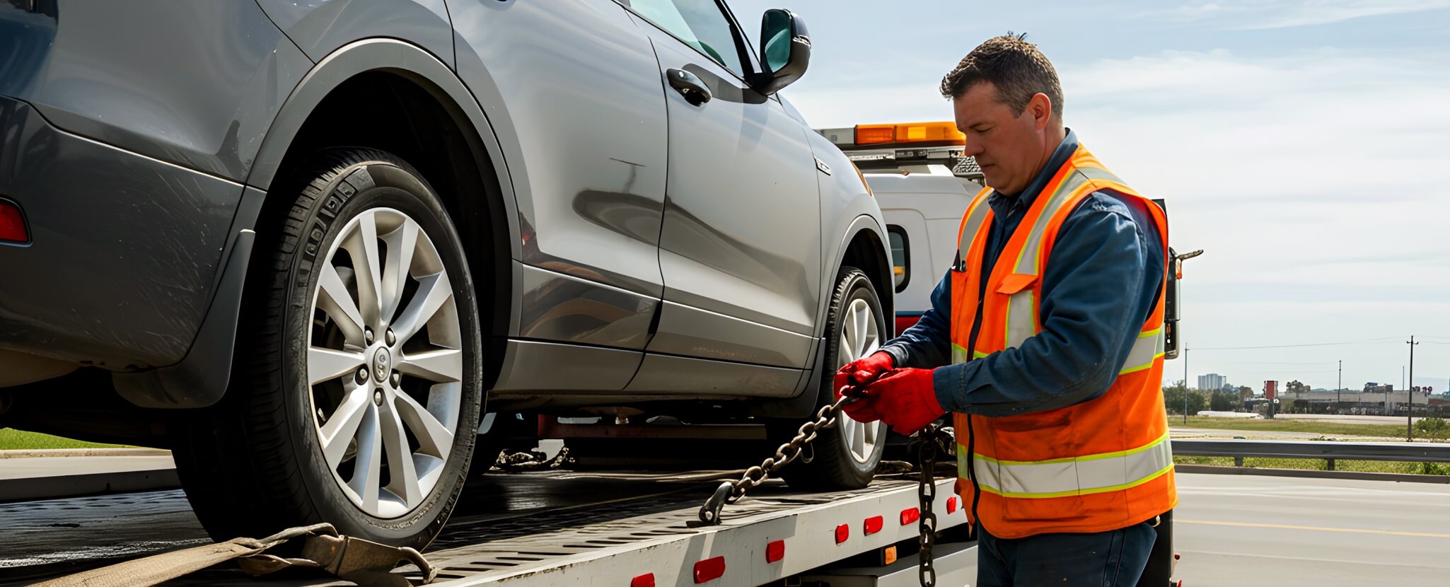 Carro em cima de reboque