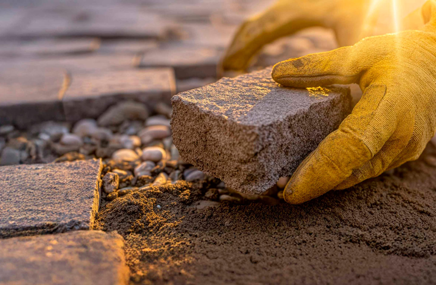 mão enluvada coloca paralelo na rua