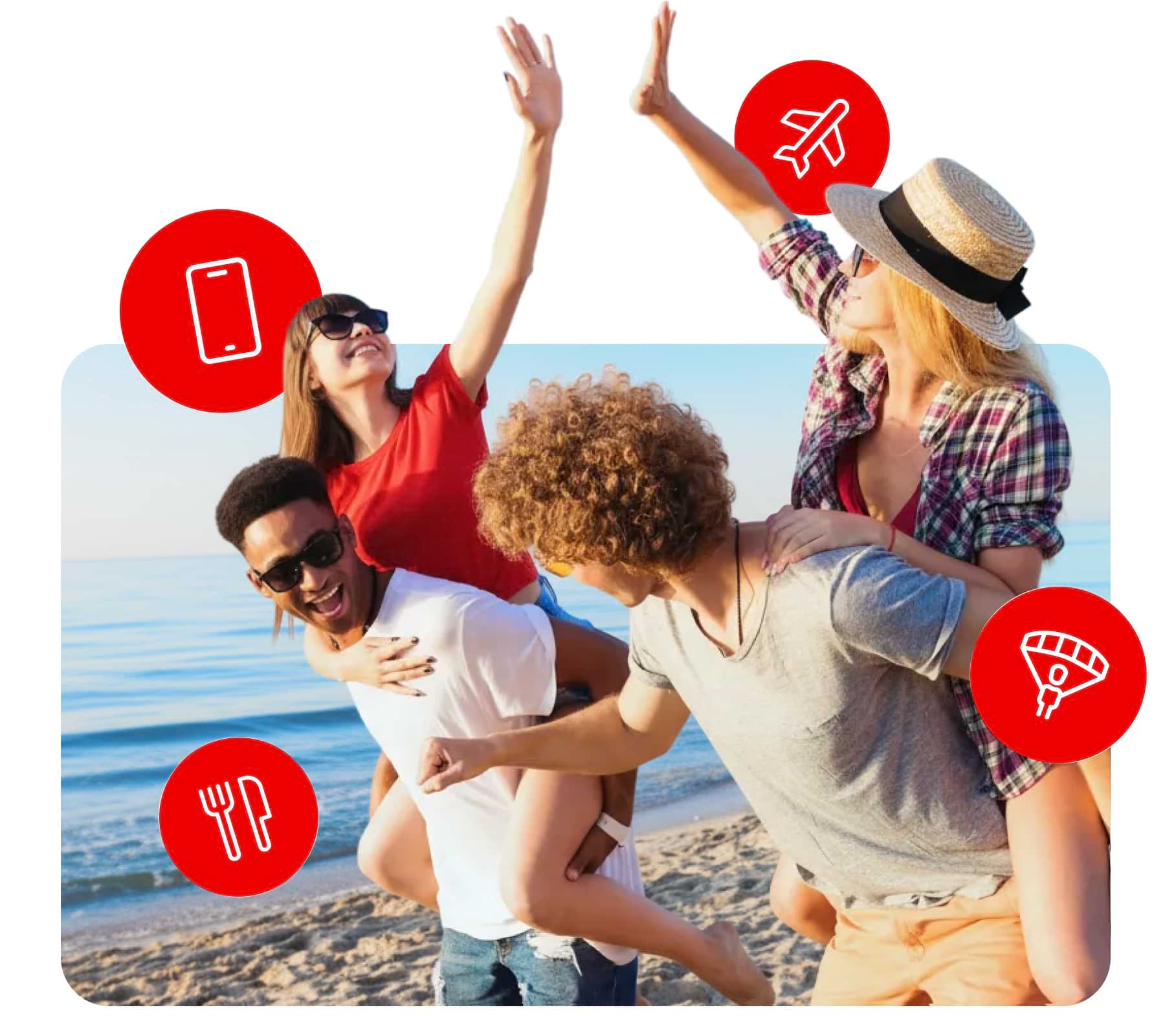 Amigos felizes na praia com Santander Rewards