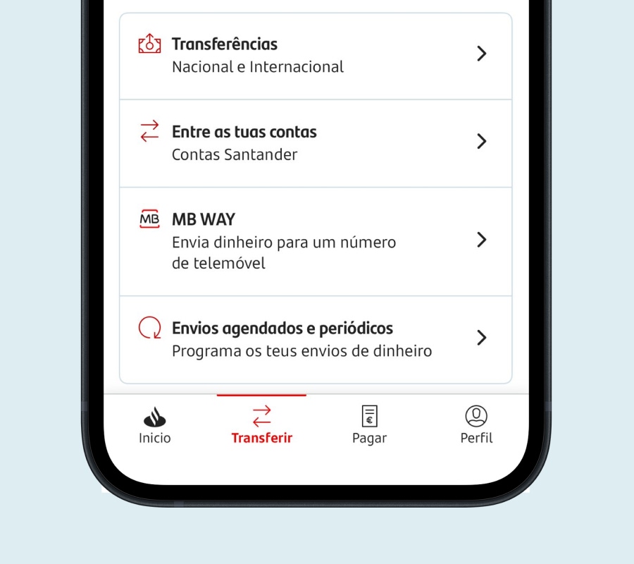 ecrã de funcionalidade da App Santander Particulares