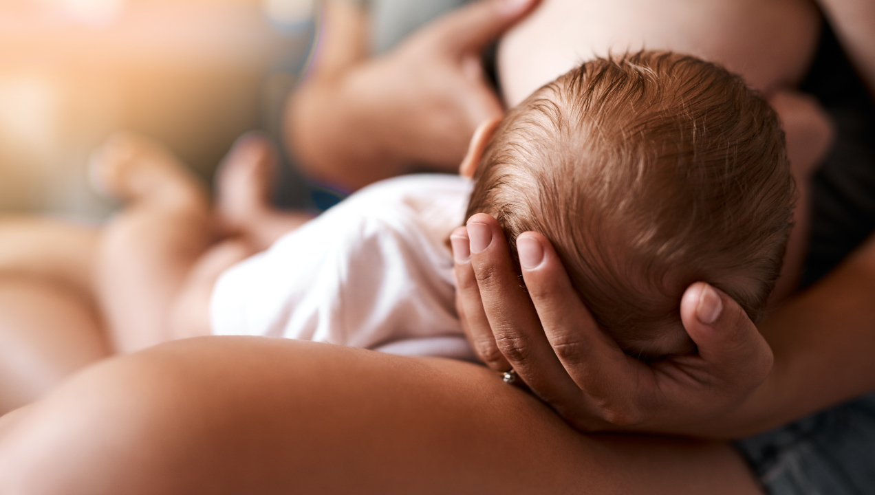 Bebé a ser alimentado no colo da mãe