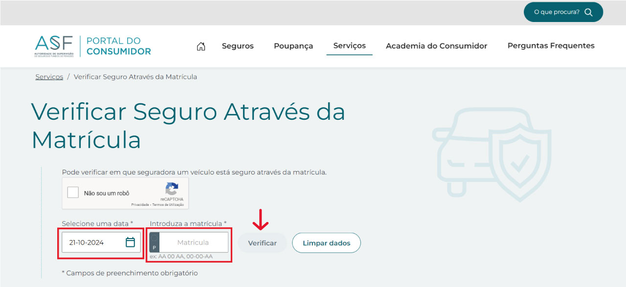 primeiro passo para consultar o seguro pela matrícula no site ASF