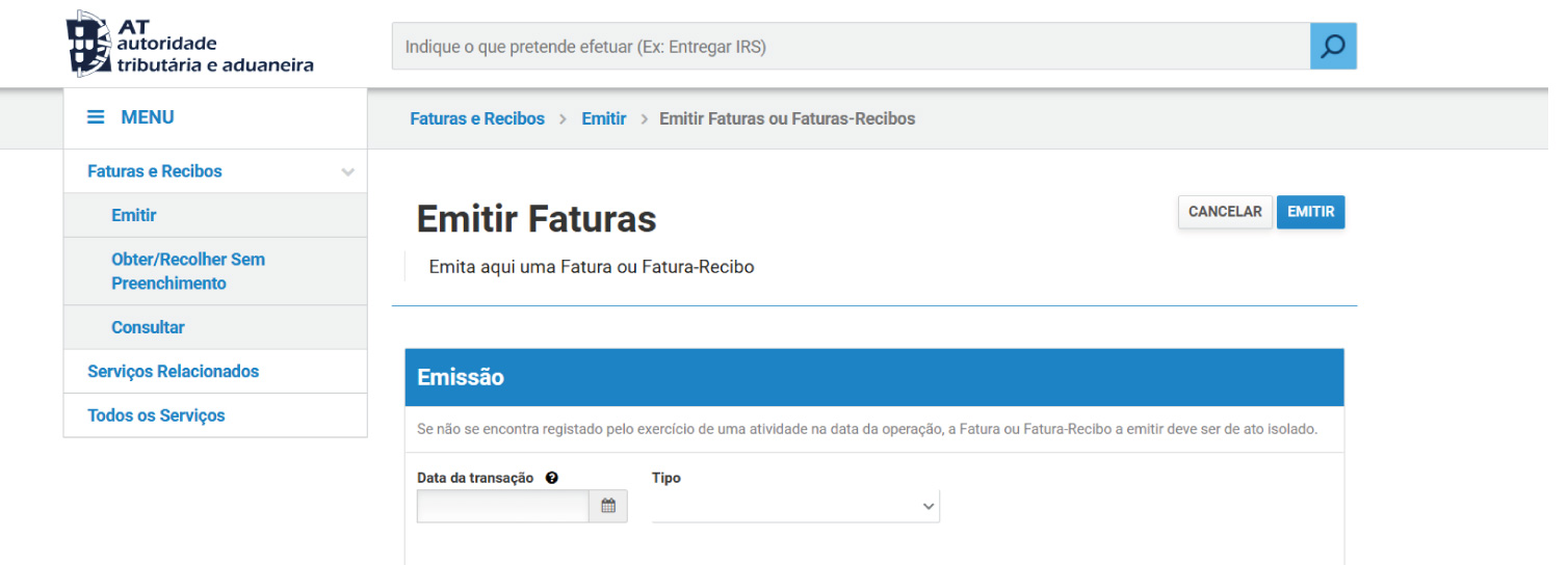 print de segundo passo para emitir recibo verde