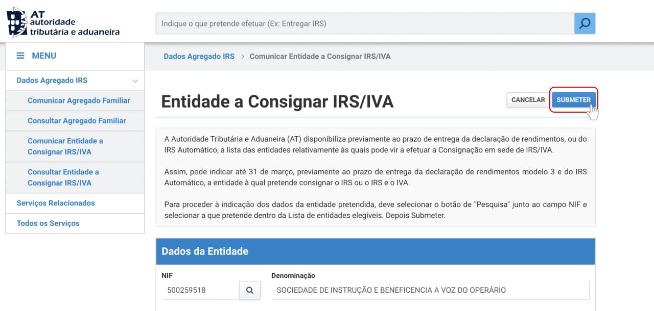 print de processo para consignar IRS passo 6