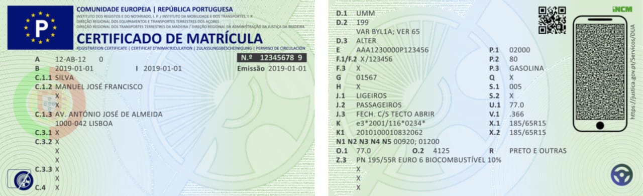Imagem da parte de dentro do certificado de matrícula