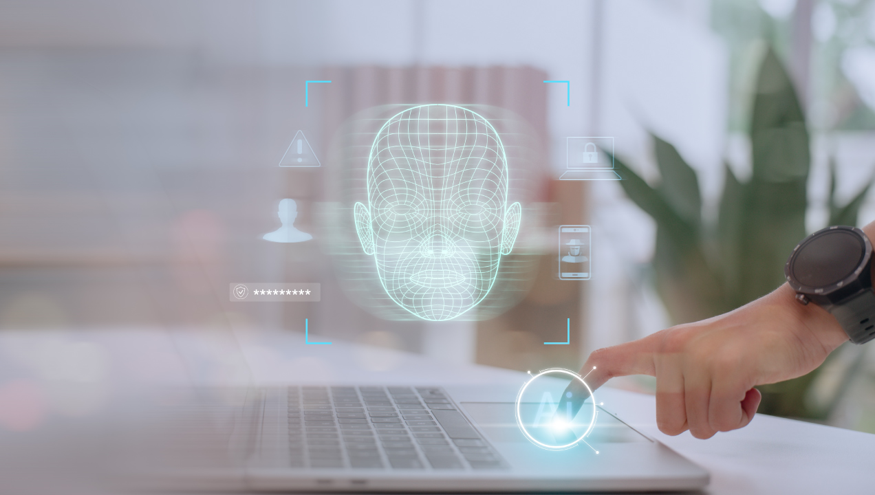 ilustração de linhas a formar rosto sobre laptop