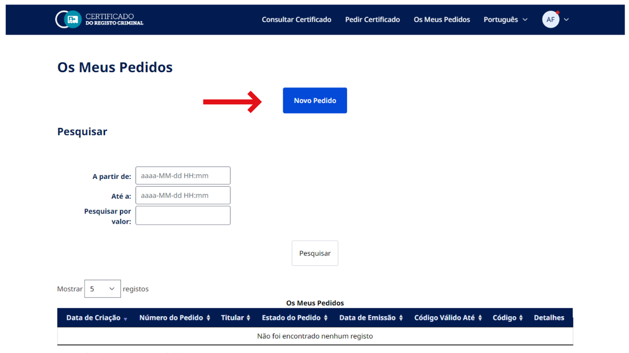 print de processo para pedir registo criminal online passo 3