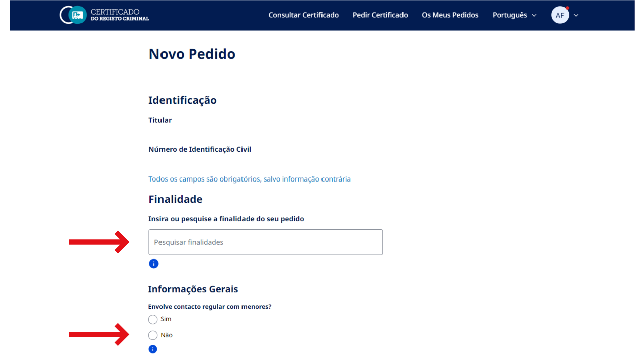 print de processo para pedir registo criminal online passo 4