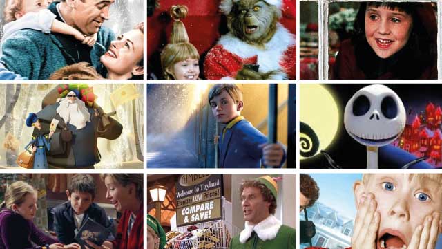 montagem com imagens de diferentes filmes de natal
