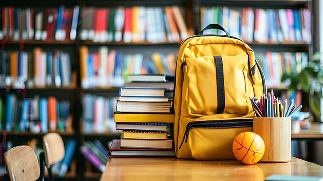 mochilas e livros no regresso às aulas