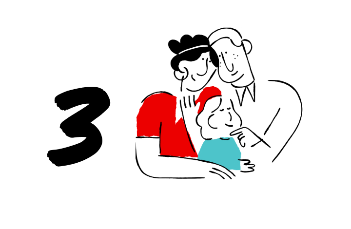 ilustração de família com mãe, pai e menor