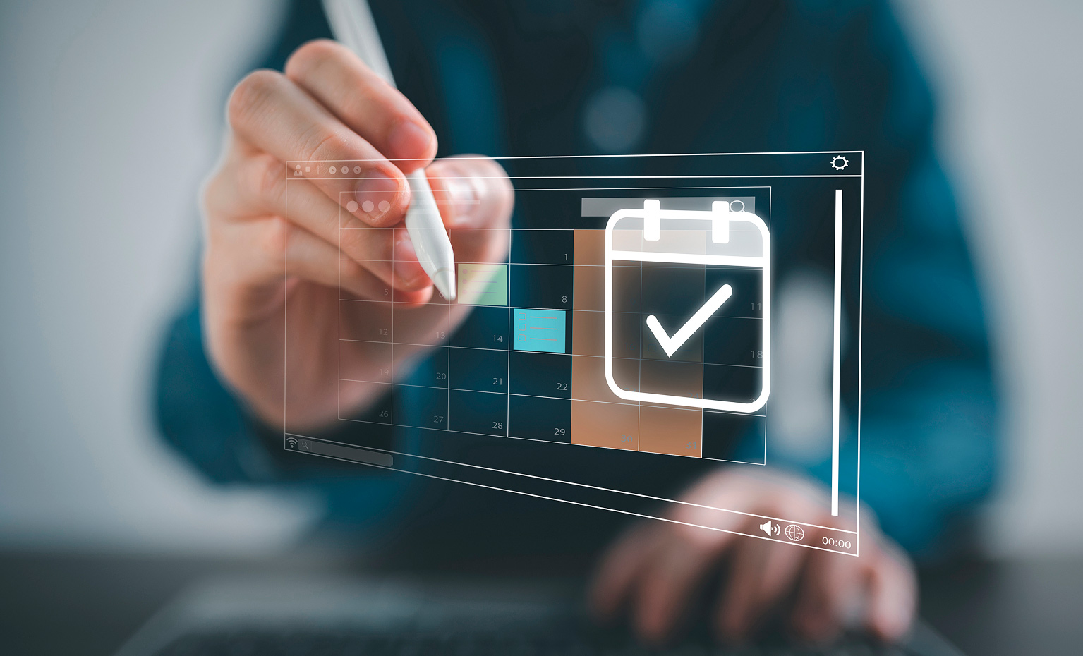 Ilustração futurista com um calendário virtual